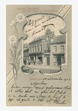 Pand van de Gezusters Verschueren, Koloniale Waren en Manufacturen, gelegen hoek Markt en Hoogstraat omstreeks 1900.